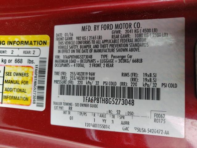 Photo 10 from auction – 2016 FORD MUSTANG with VIN 1FA6P8TH8G5273048