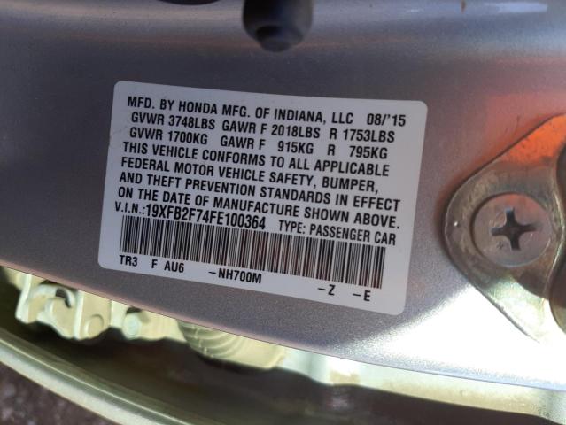 Photo 10 from auction – 2015 HONDA CIVIC SE with VIN 19XFB2F74FE100364