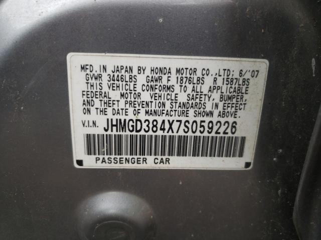 Photo 10 from auction – 2007 HONDA FIT with VIN JHMGD384X7S059226