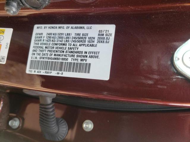 Photo 10 from auction – 2021 HONDA PASSPORT E with VIN 5FNYF8H54MB018850