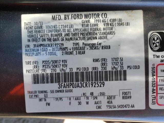 Photo 10 from auction – 2012 FORD FUSION SEL with VIN 3FAHP0JA3CR192529