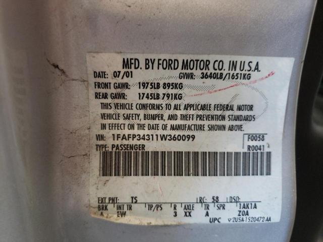 Photo 10 from auction – 2001 FORD FOCUS SE with VIN 1FAFP34311W360099
