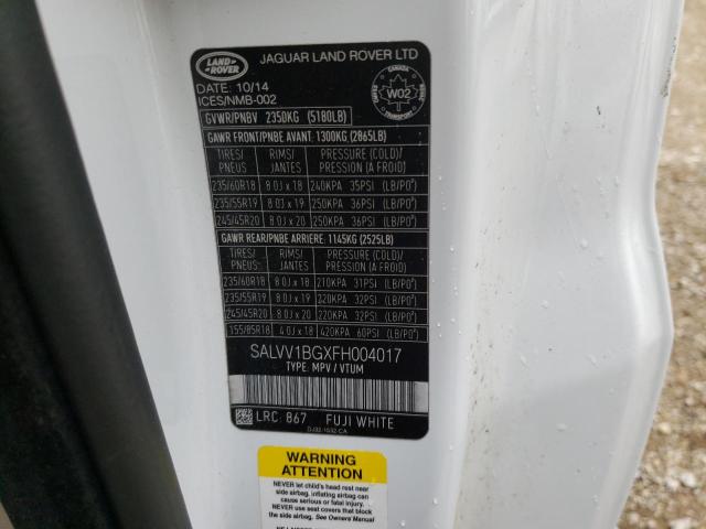 Photo 10 from auction – 2015 LAND ROVER RANGE ROVE with VIN SALVV1BGXFH004017