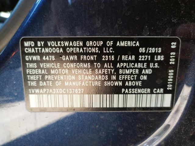 Photo 10 from auction – 2013 VOLKSWAGEN PASSAT S with VIN 1VWAP7A3XDC137627