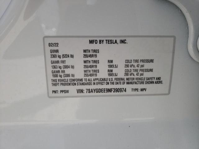 Photo 10 from auction – 2022 TESLA MODEL Y with VIN 7SAYGDEE9NF390974