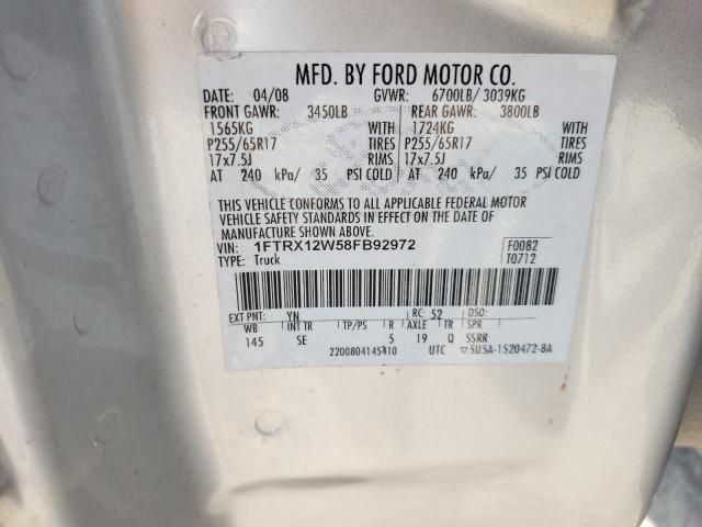 Photo 10 from auction – 2008 FORD F150 with VIN 1FTRX12W58FB92972
