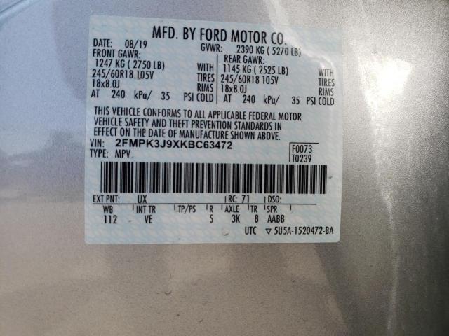 Photo 10 from auction – 2019 FORD EDGE SEL with VIN 2FMPK3J9XKBC63472