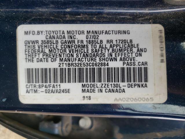 Photo 10 from auction – 2003 TOYOTA COROLLA CE with VIN 2T1BR32E53C062884