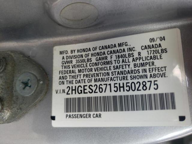 Photo 10 from auction – 2005 HONDA CIVIC EX with VIN 2HGES26715H502875
