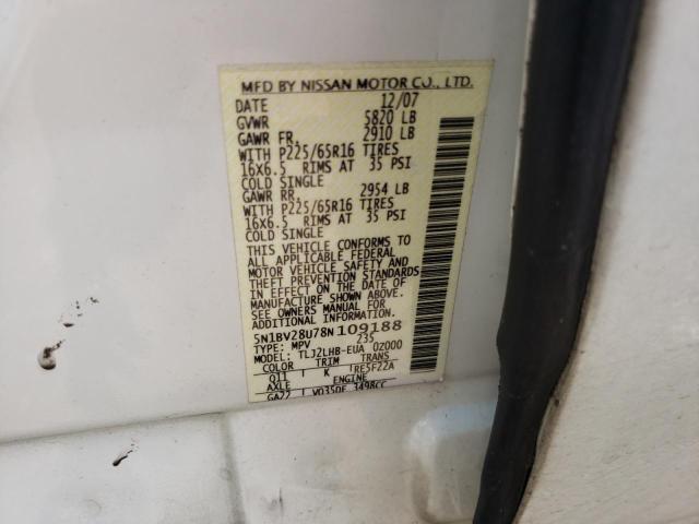 Photo 10 from auction – 2008 NISSAN QUEST S with VIN 5N1BV28U78N109188