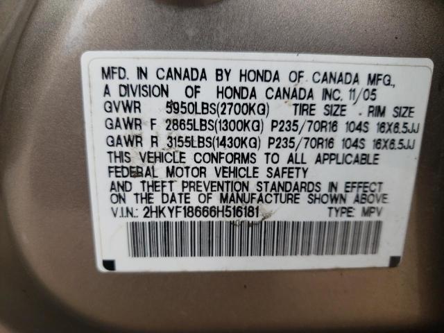 Photo 10 from auction – 2006 HONDA PILOT EX with VIN 2HKYF18666H516181