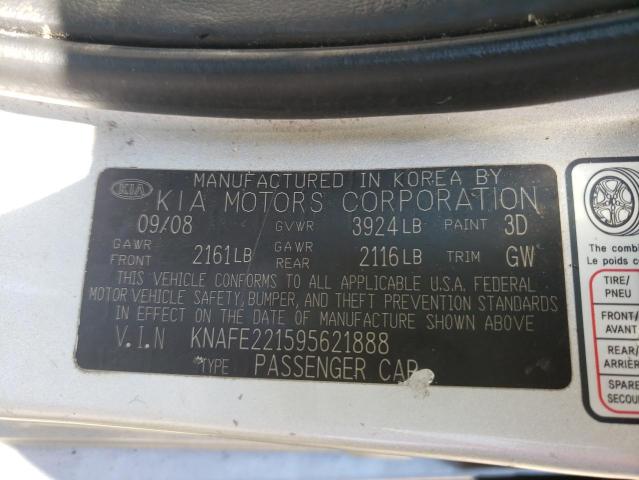 Photo 10 from auction – 2009 KIA SPECTRA EX with VIN KNAFE221595621888
