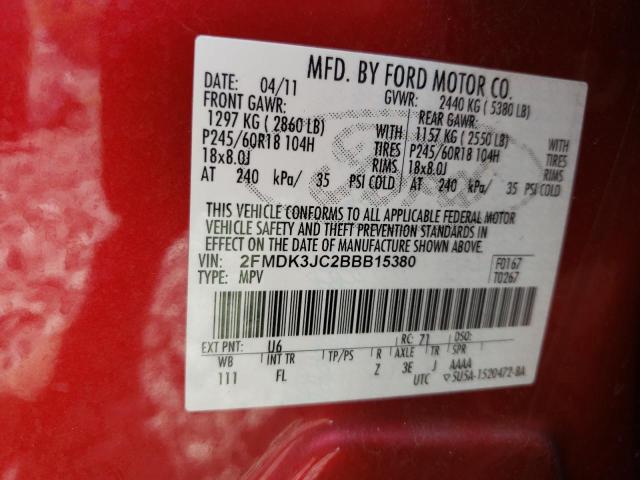 Photo 10 from auction – 2011 FORD EDGE SEL with VIN 2FMDK3JC2BBB15380