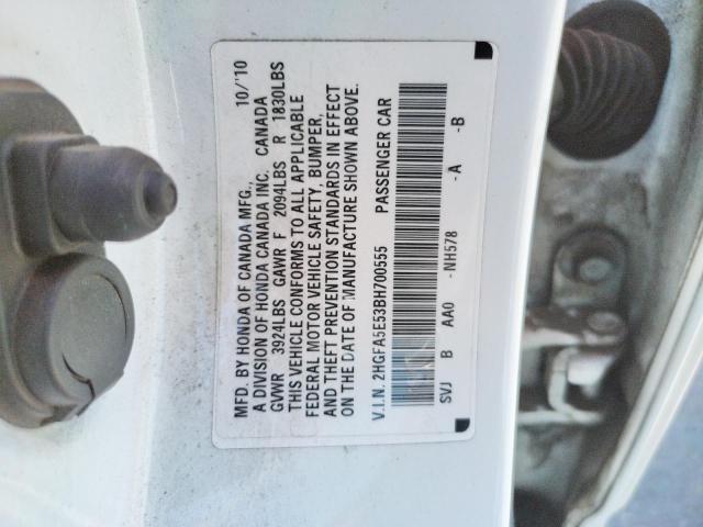 Photo 10 from auction – 2011 HONDA CIVIC SI with VIN 2HGFA5E53BH700555