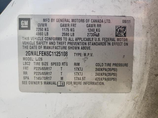 Photo 10 from auction – 2012 CHEVROLET EQUINOX LT with VIN 2GNALFEK6C1125108