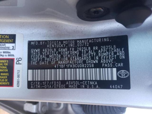 Photo 10 from auction – 2012 TOYOTA CAMRY BASE with VIN 4T1BF1FK9CU082258
