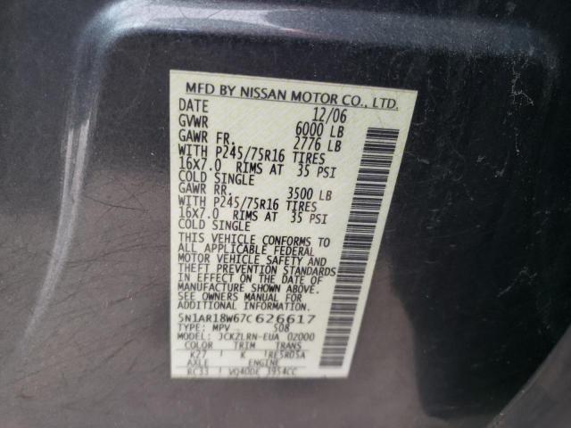 Photo 10 from auction – 2007 NISSAN PATHFINDER with VIN 5N1AR18W67C626617