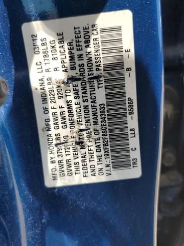 Photo 10 from auction – 2012 HONDA CIVIC EX with VIN 19XFB2F89CE343933