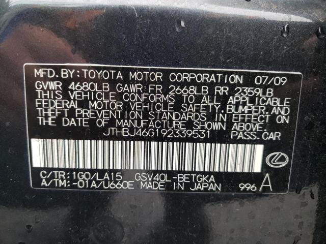 Photo 10 from auction – 2009 LEXUS ES 350 with VIN JTHBJ46G192339531