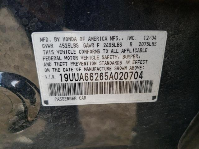 Photo 10 from auction – 2005 ACURA TL with VIN 19UUA66265A020704