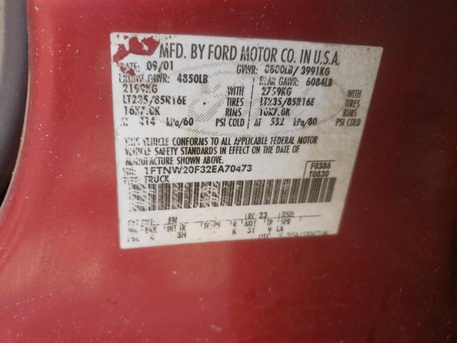 Photo 10 from auction – 2002 FORD F250 SUPER with VIN 1FTNW20F32EA70473