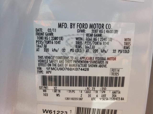 Photo 10 from auction – 2011 FORD ESCAPE XLT with VIN 1FMCU9D76BKB74428