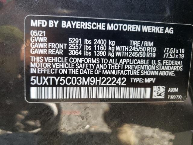 Photo 10 from auction – 2021 BMW X3 XDRIVE3 with VIN 5UXTY5C03M9H22242