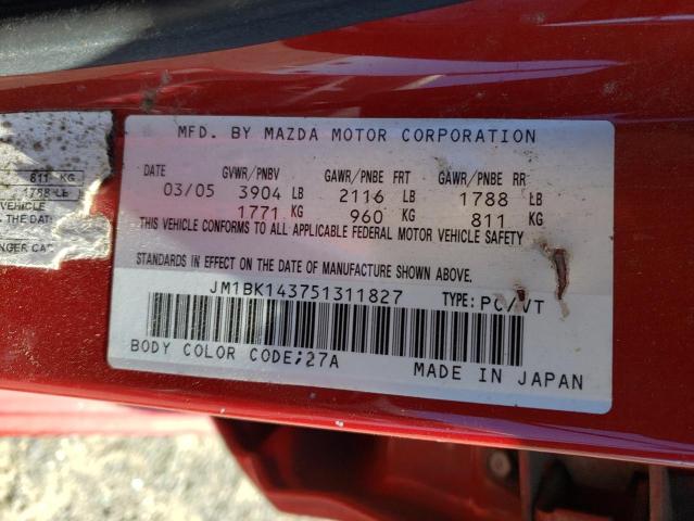 Photo 10 from auction – 2005 MAZDA 3 HATCHBAC with VIN JM1BK143751311827