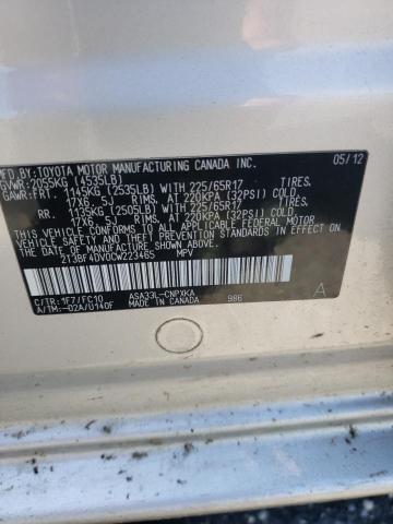 Photo 10 from auction – 2012 TOYOTA RAV4 with VIN 2T3BF4DV0CW223465