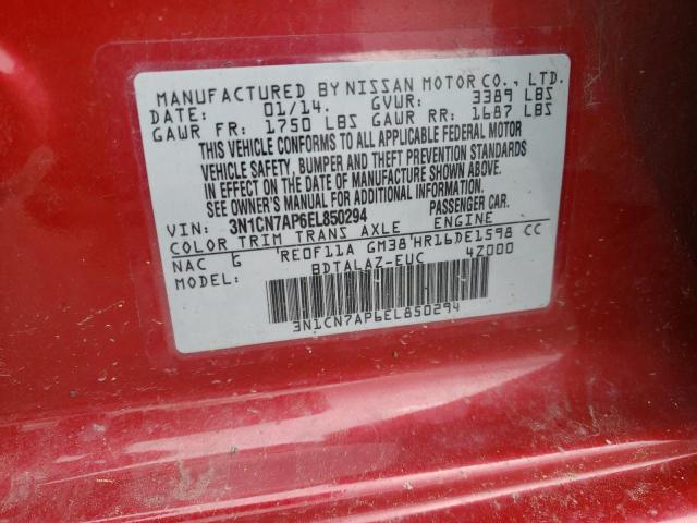 Photo 10 from auction – 2014 NISSAN VERSA S with VIN 3N1CN7AP6EL850294
