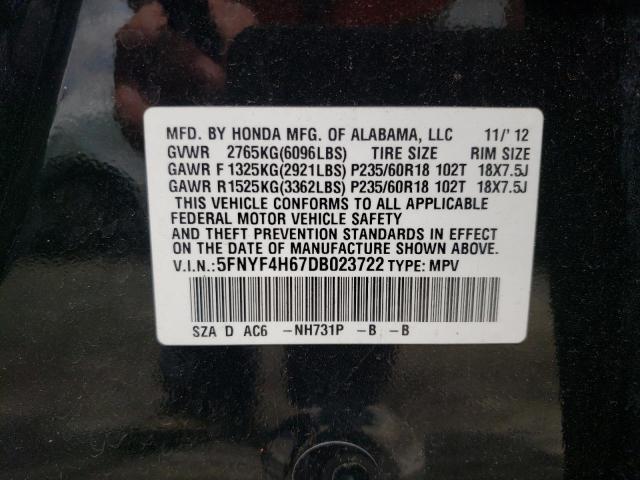 Photo 10 from auction – 2013 HONDA PILOT EXL with VIN 5FNYF4H67DB023722