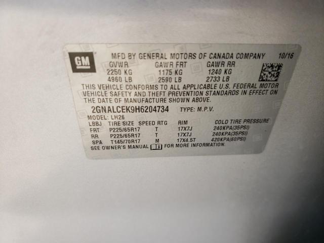 Photo 10 from auction – 2017 CHEVROLET EQUINOX LT with VIN 2GNALCEK9H6204734