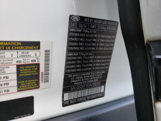 Photo 10 from auction – 2016 LAND ROVER RANGE ROVE with VIN SALGS2EF3GA299269