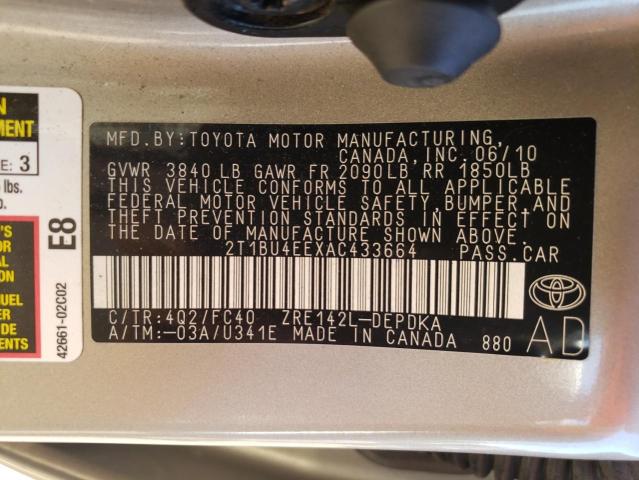 Photo 10 from auction – 2010 TOYOTA COROLLA with VIN 2T1BU4EEXAC433664