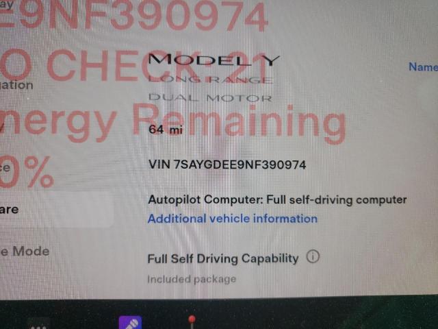 Photo 8 from auction – 2022 TESLA MODEL Y with VIN 7SAYGDEE9NF390974