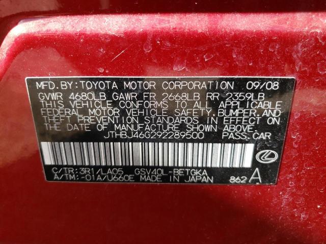 Photo 10 from auction – 2009 LEXUS ES 350 with VIN JTHBJ46G292289500