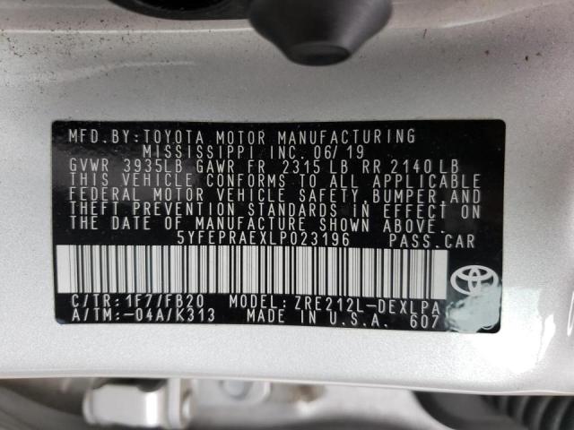 Photo 10 from auction – 2020 TOYOTA COROLLA LE with VIN 5YFEPRAEXLP023196