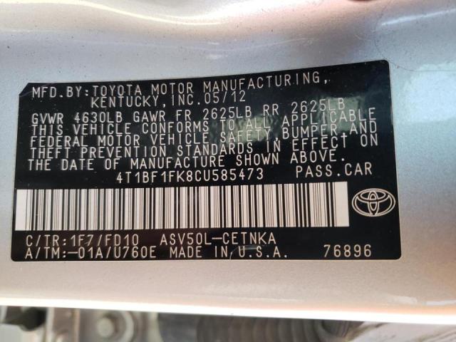 Photo 10 from auction – 2012 TOYOTA CAMRY BASE with VIN 4T1BF1FK8CU585473