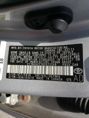 Photo 10 from auction – 2011 TOYOTA COROLLA BA with VIN 2T1BU4EE2BC612248