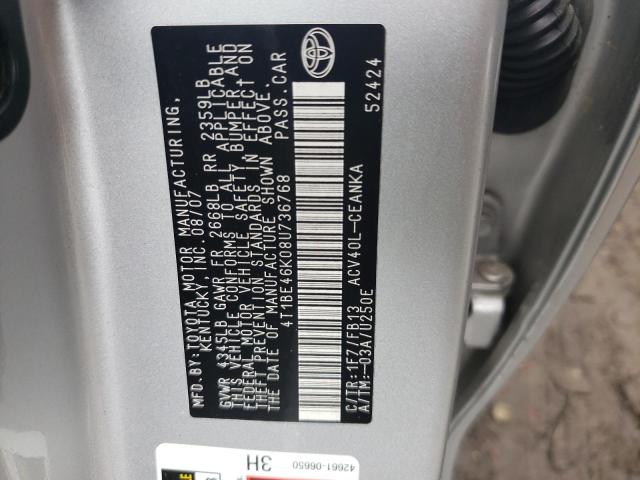 Photo 10 from auction – 2008 TOYOTA CAMRY CE with VIN 4T1BE46K08U736768