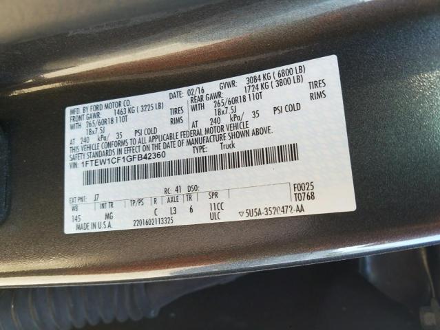 Photo 10 from auction – 2016 FORD F150 XLT with VIN 1FTEW1CF1GFB42360