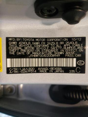 Photo 10 from auction – 2013 LEXUS ES 300H with VIN JTHBW1GG4D2008949
