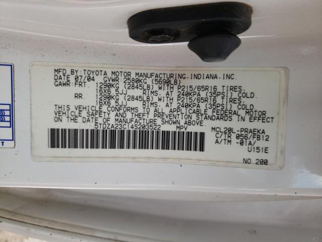 Photo 10 from auction – 2004 TOYOTA SIENNA CE with VIN 5TDZA23C14S203522