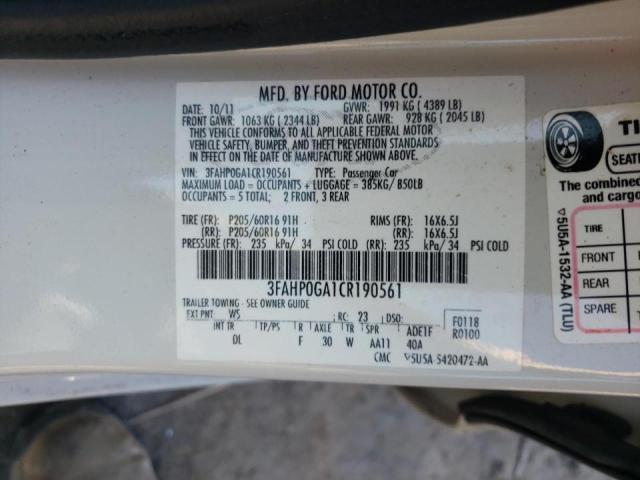 Photo 10 from auction – 2012 FORD FUSION S with VIN 3FAHP0GA1CR190561