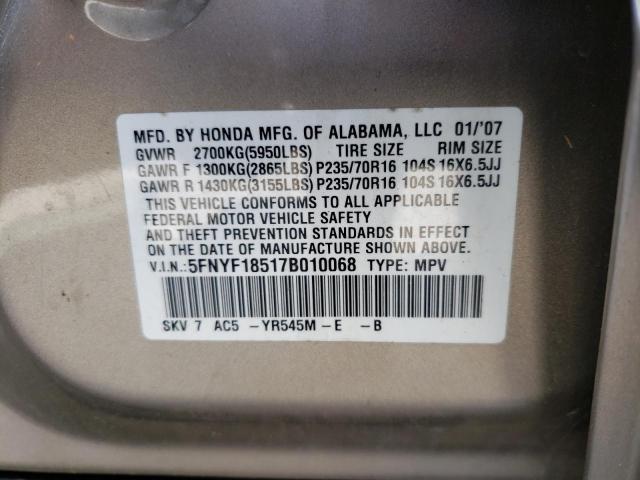 Foto 10 de la subasta – 2007 HONDA PILOT EXL con VIN 5FNYF18517B010068