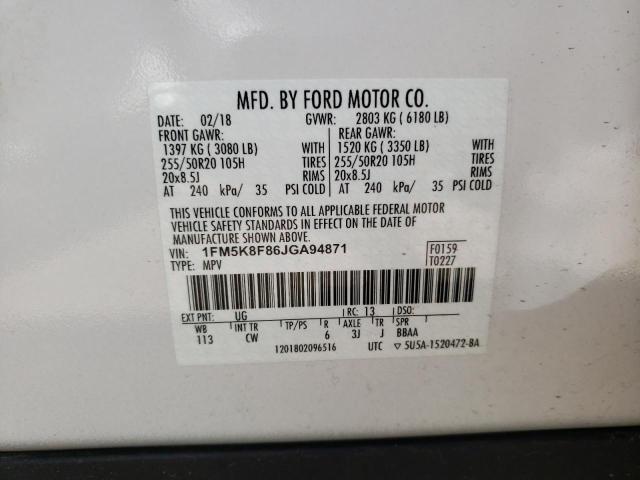 Photo 10 from auction – 2018 FORD EXPLORER L with VIN 1FM5K8F86JGA94871