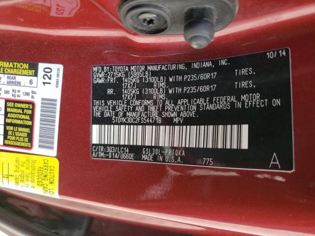 Photo 10 from auction – 2015 TOYOTA SIENNA XLE with VIN 5TDYK3DC2FS544718