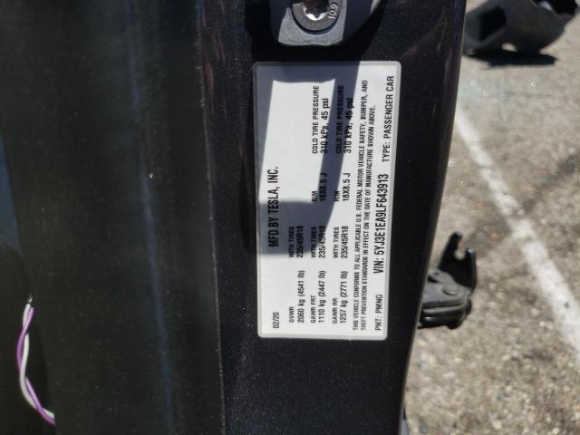 Photo 10 from auction – 2020 TESLA MODEL 3 with VIN 5YJ3E1EA9LF643913