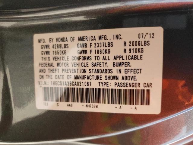 Photo 10 from auction – 2012 HONDA ACCORD LX with VIN 1HGCS1A36CA021067