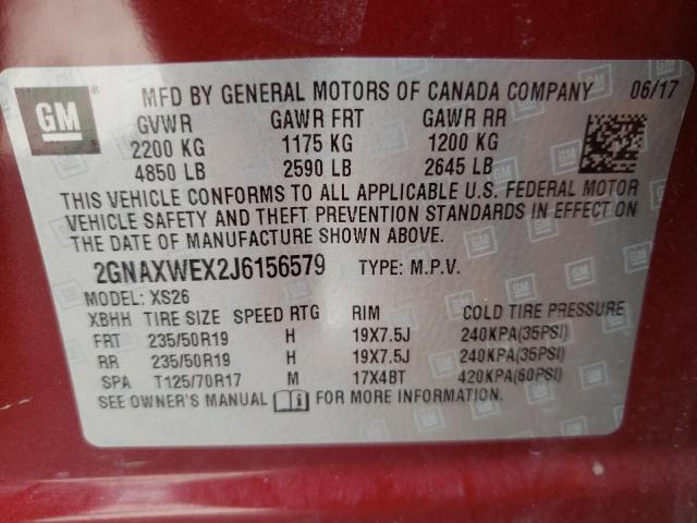 Photo 10 from auction – 2018 CHEVROLET EQUINOX LT with VIN 2GNAXWEX2J6156579